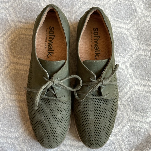 SOFTWALK Shoes Lace Up Oxford Flats Leather Sage Green Women’s Sz: 7.5 - Picture 1 of 11